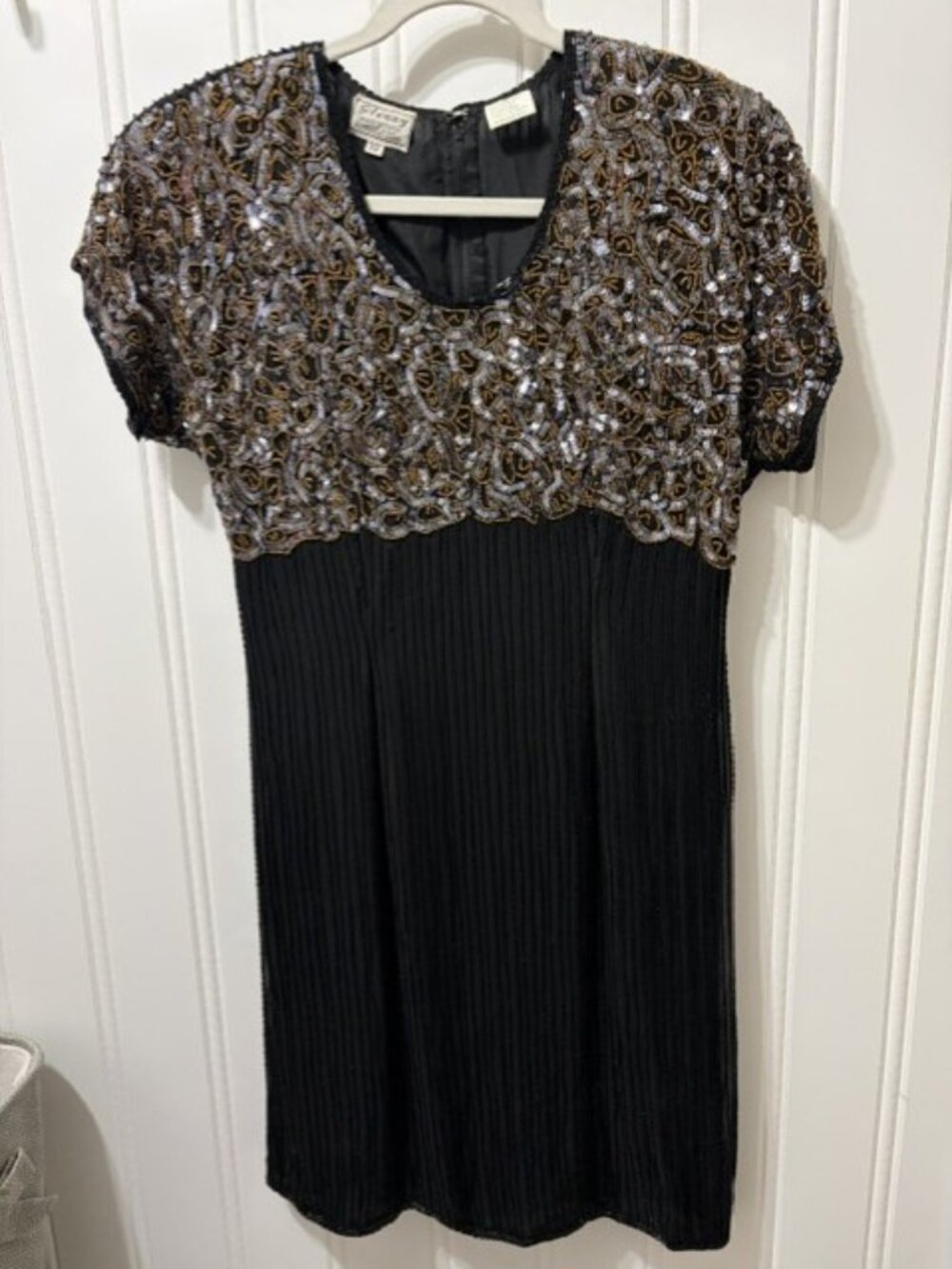 Vintage Stenay Black Silk Beaded Sequin Cocktail Evening Dress Size 10
